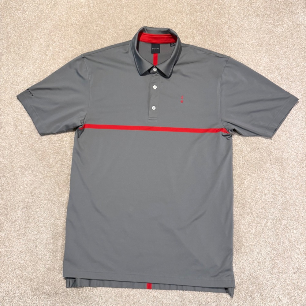 Dunning Golf Polo Shirt Mens XL Grey Red Stripe Performance Stretch Short Sleeve